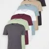 Pier One 7 PACK - T-Shirt Basic - Black/green/bordeaux