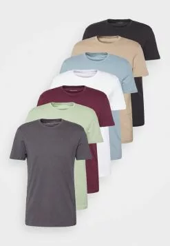 Pier One 7 PACK - T-Shirt Basic - Black/green/bordeaux