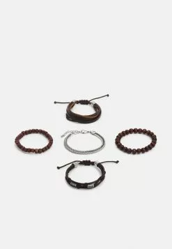 Pier One 5PACK - Armband - Brown, Silver-coloured