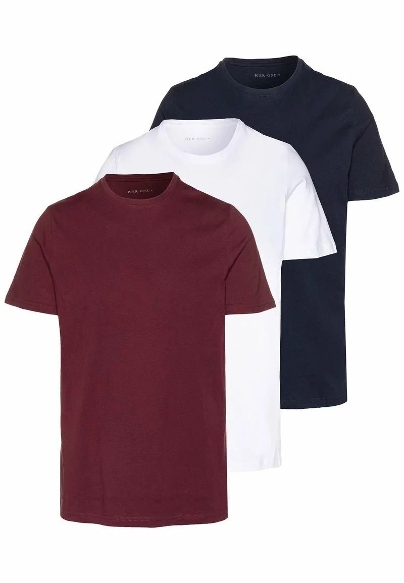 Pier One 3 PACK - T-Shirt Basic - White/dark Blue/red 1 Pier One 3 PACK - T-Shirt Basic - White/dark Blue/red
