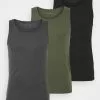 Pier One 3 PACK - Unterhemd/-shirt - Black/khaki/mottled Dark Grey