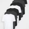 Pier One 7 PACK - T-Shirt Basic - Mottled Dark Grey/white/black